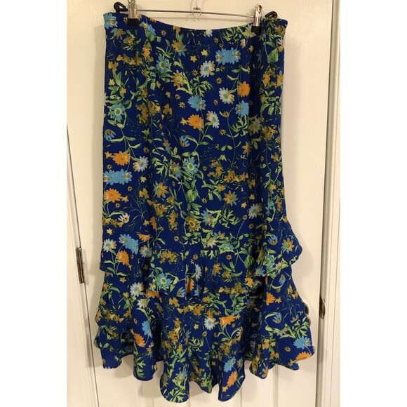 Línea By Louis Dell’Olio Wild Flower Tiered Ruffle Skirt Sapphire / Multi Large - Picture 6 of 6